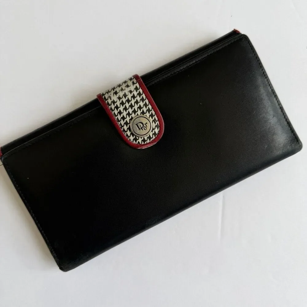 Vintage Christian DIOR Leather Wallet, Black Red Trim